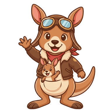 Kid Convoy kangaroo mascot waving hello