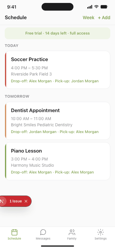 Kid Convoy schedule screen